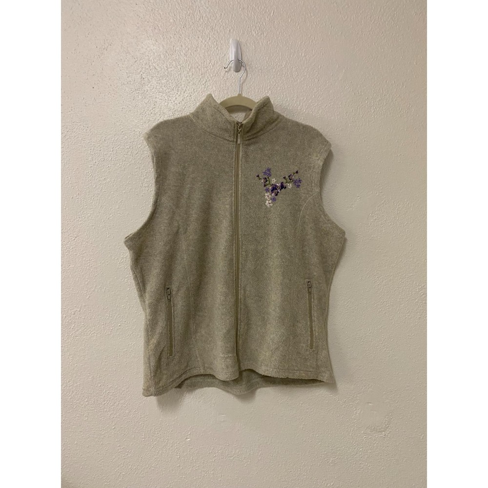 VINTAGE KATHLEEN GRACE grannycore gray cottage fairy fleece zip up vest size XL